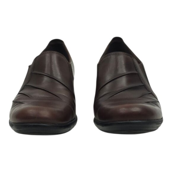 Clarks Partridge Block Heel Shoes Womens Size 9 Comfort Brown Leather Slip On - Picture 3 of 16